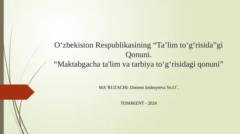 Maktabgacha ta'lim va tarbiyo to'g'risida qonuni