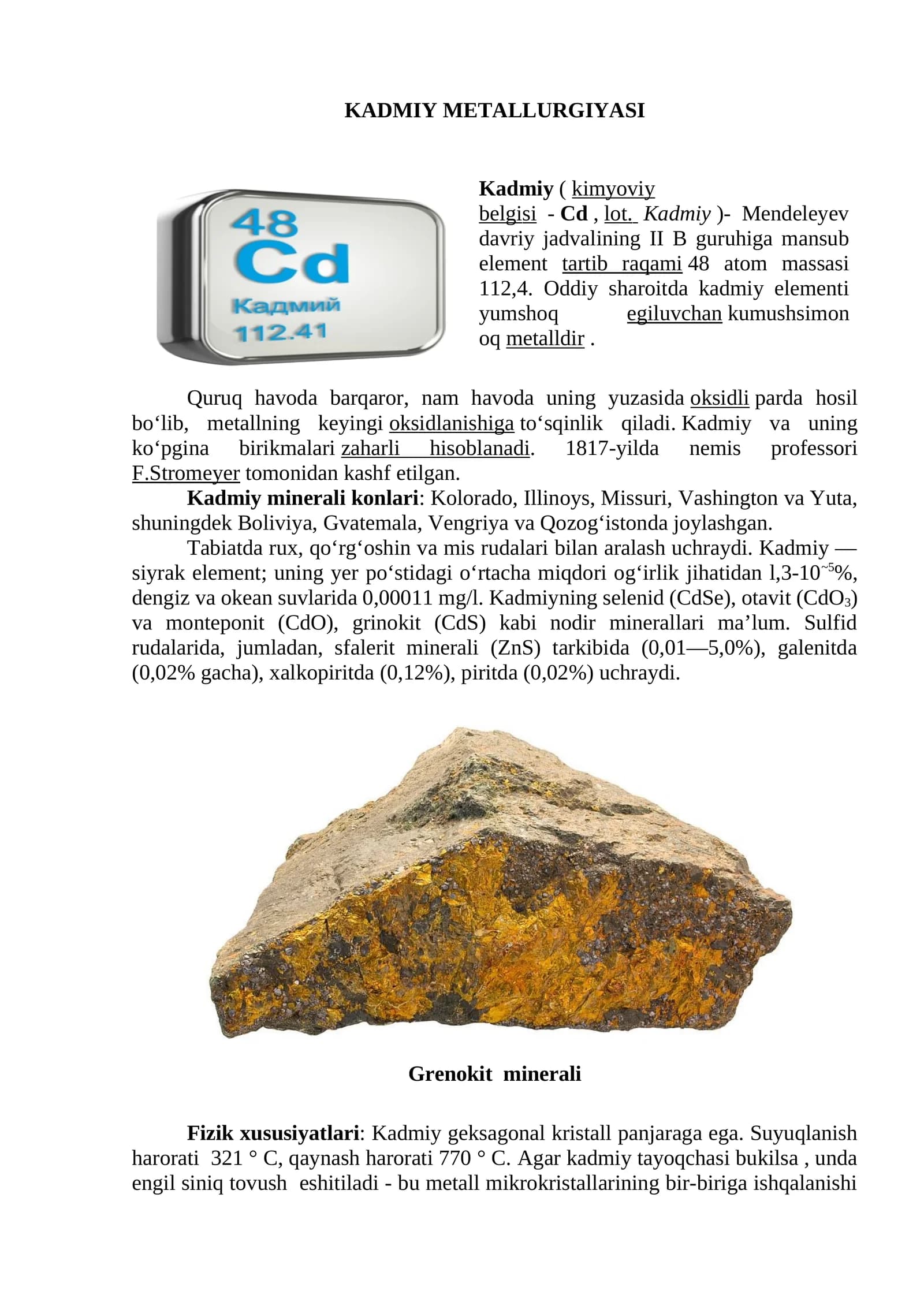 KADMIY METALLURGIYASI