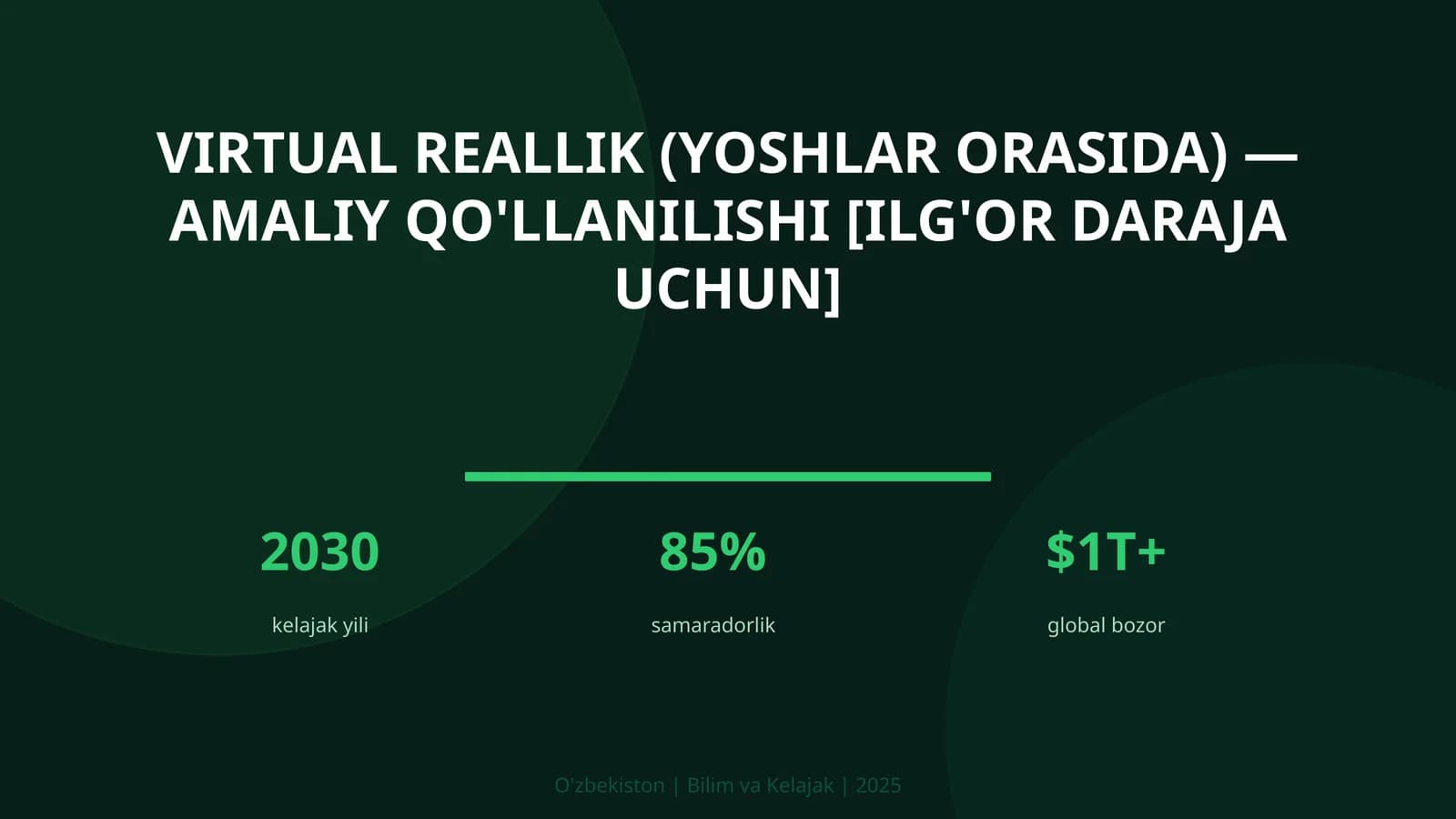 Virtual reallik (yoshlar orasida) — amaliy qo'llanilishi [ilg'or daraja uchun]