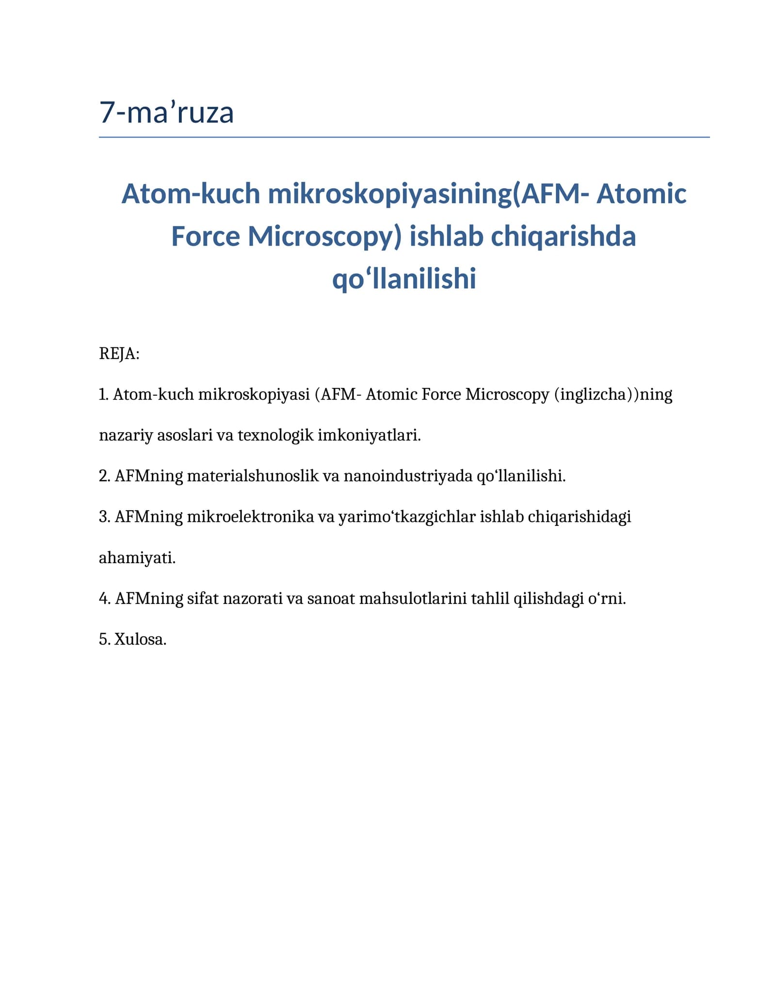 Atom-kuch mikroskopiyasi (AFM- Atomic Force Microscopy)