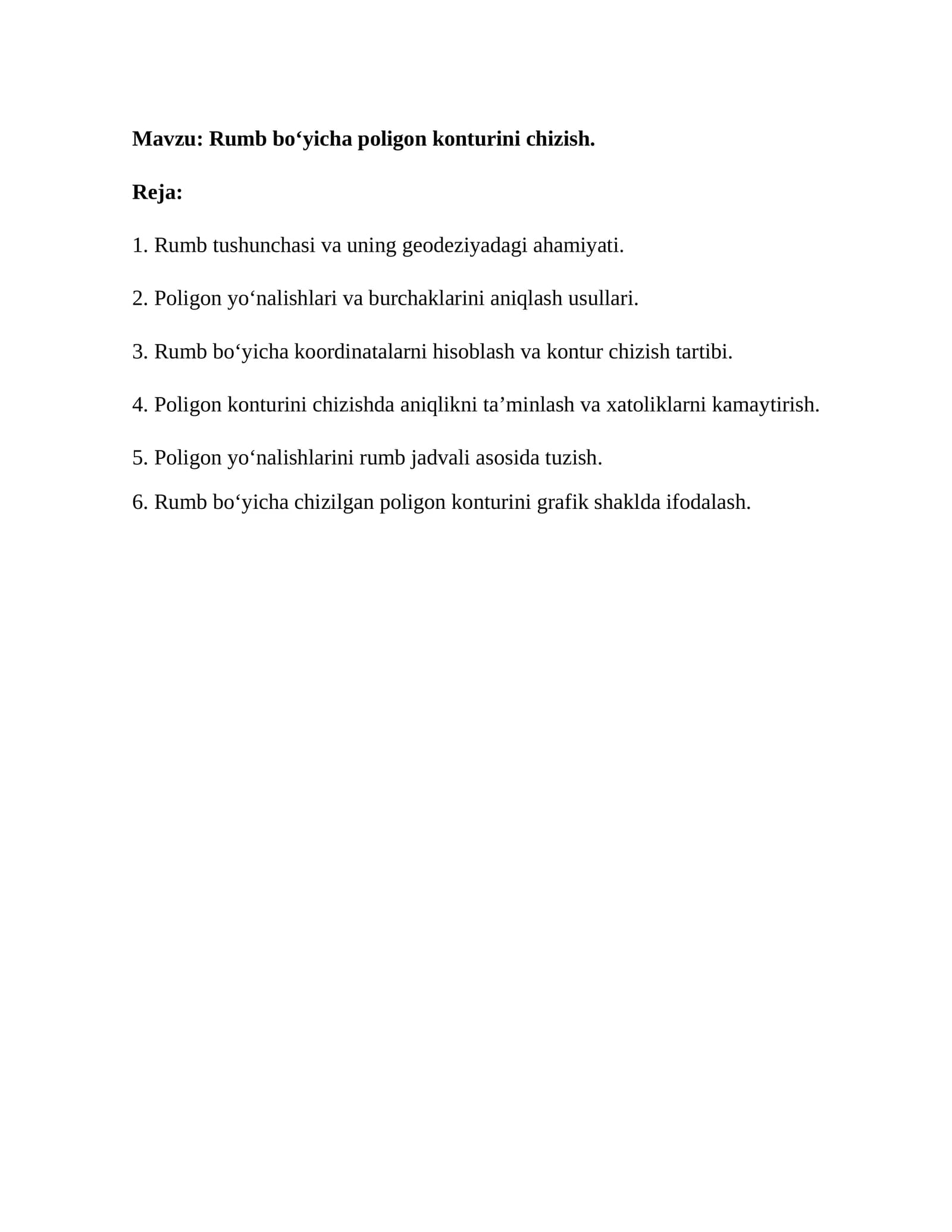 Rumb bo‘yicha poligon konturini chizish