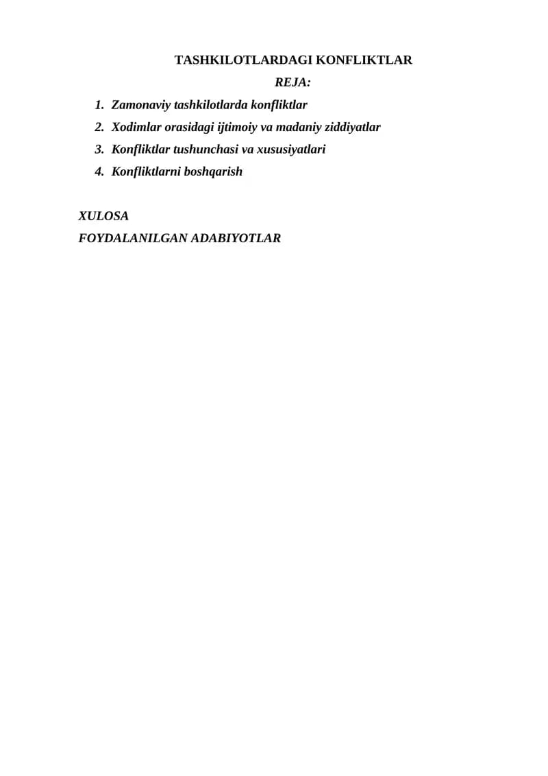 TASHKILOTLARDAGI KONFLIKTLAR