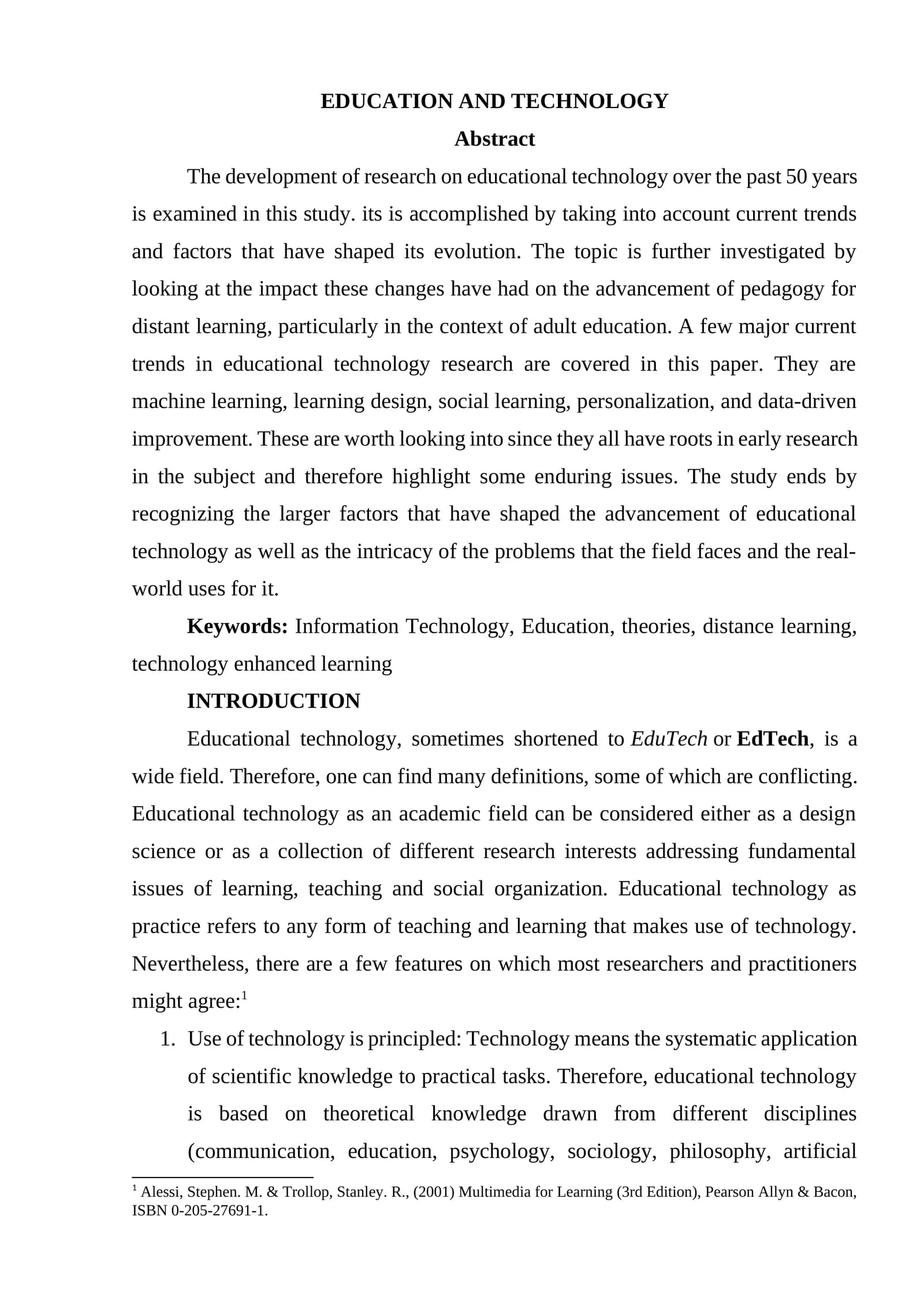 EDUCATION AND TECHNOLOGY