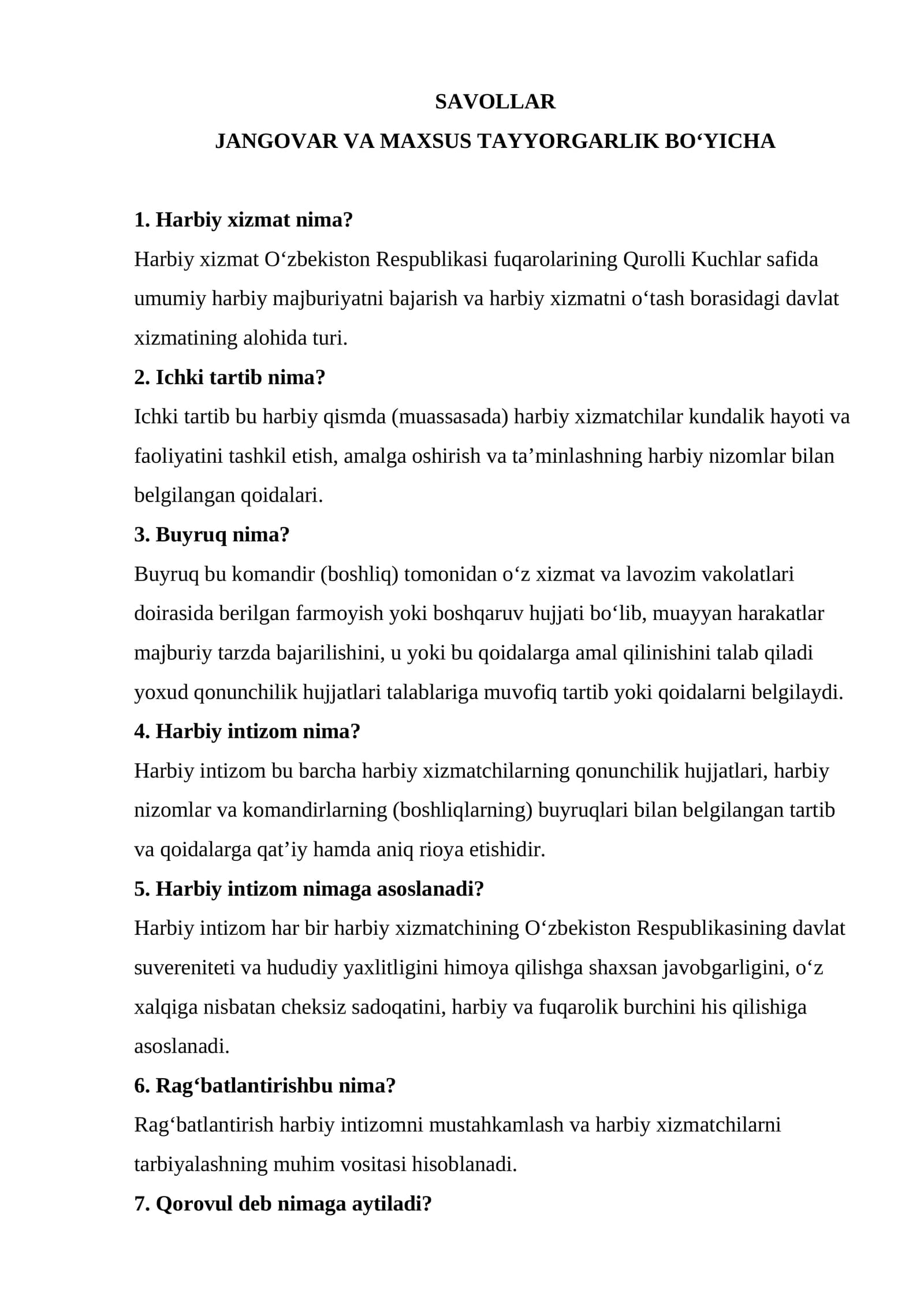 Milliy gvardiyaga nomzodlarni saralashda savol javoblar 50/50
