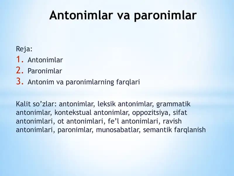 antonimlar va paronimlar