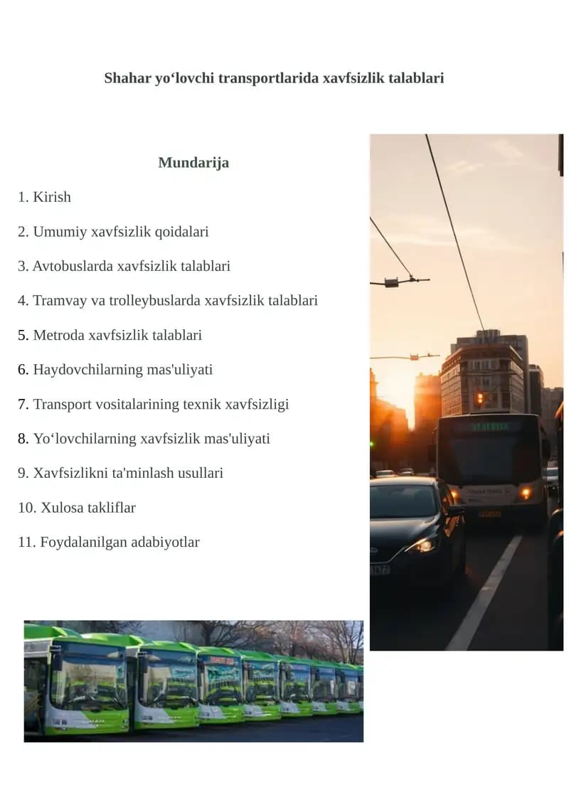 Shahar yo`lovchi transportida xavfsizlik talablari