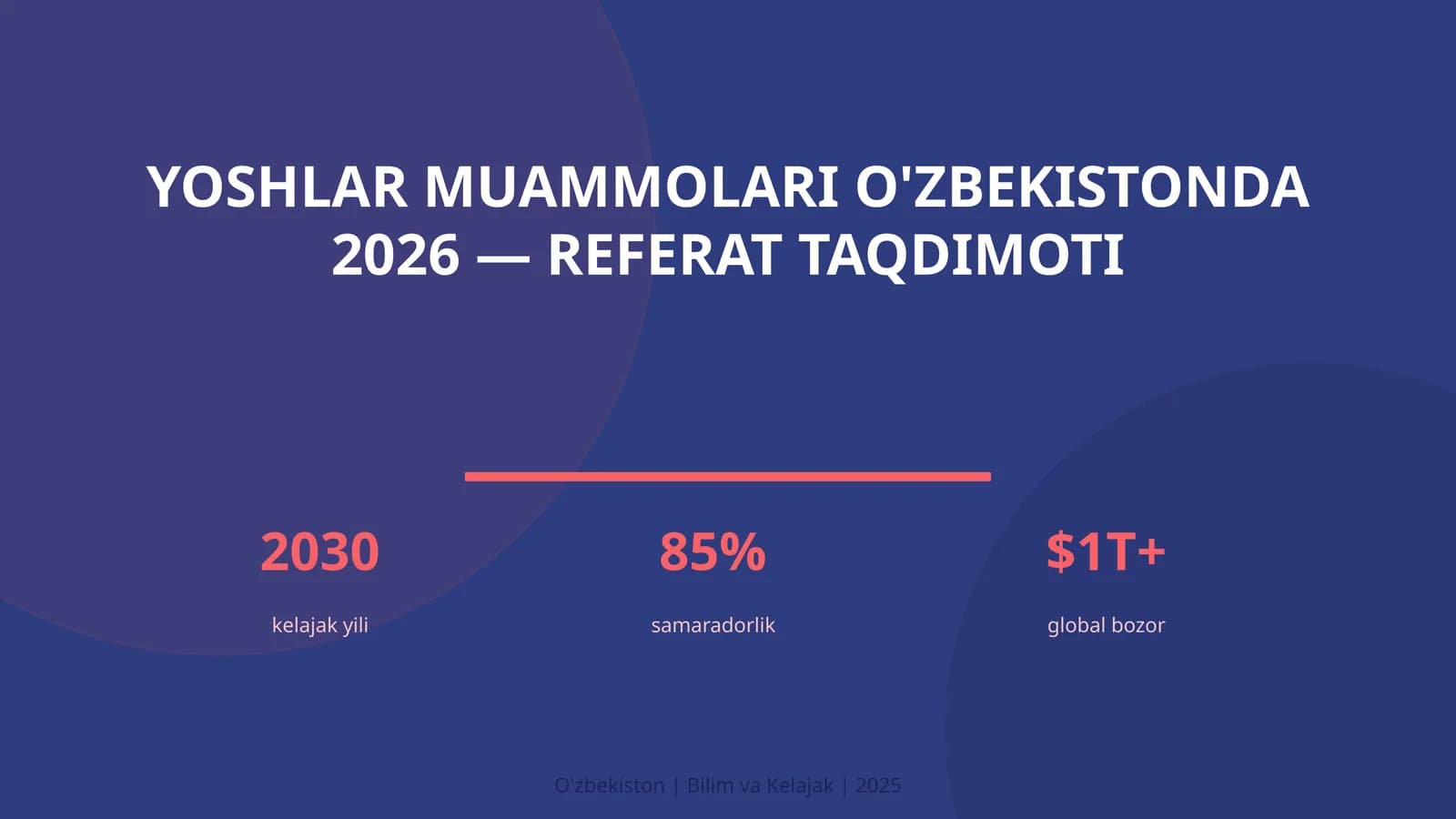 Yoshlar muammolari O'zbekistonda 2026 — referat taqdimoti