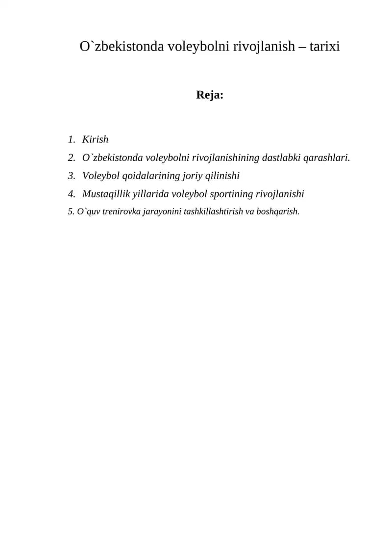 O`zbekistоnda vоleybоlni rivоjlanish – tarixi