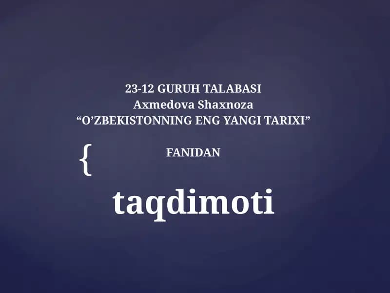 O’ZBEKISTONNING ENG YANGI TARIXI