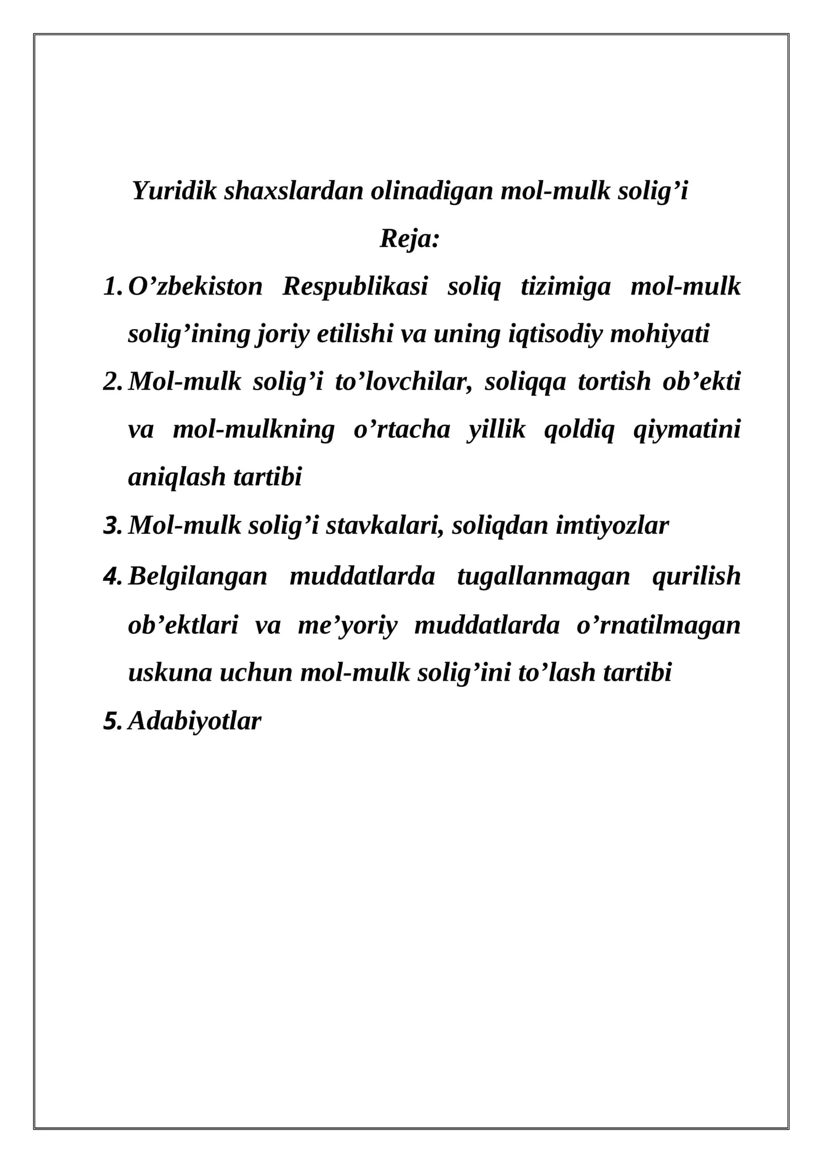 Yuridik shaxslardan olinadigan mol-mulk solig’i