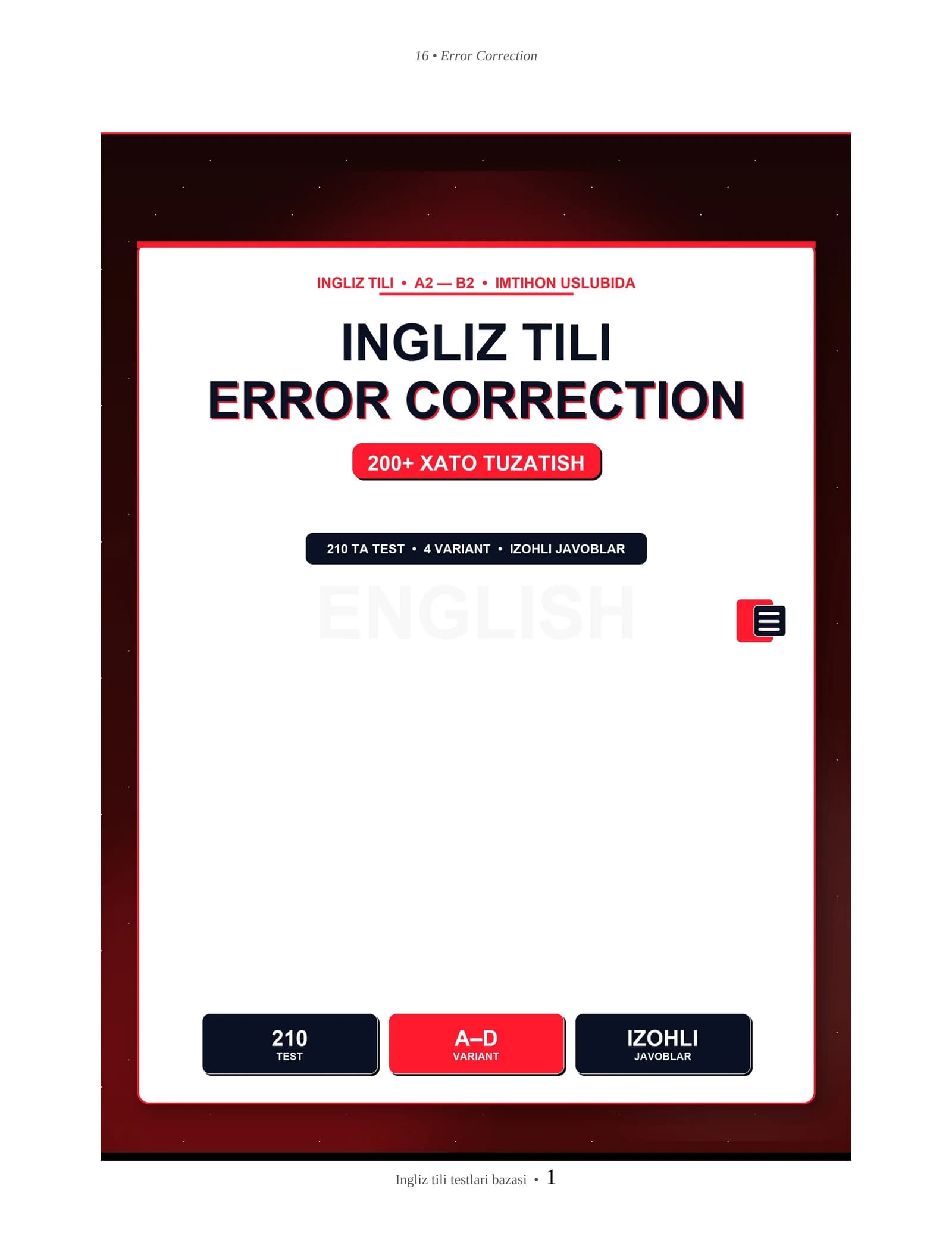 INGLIZ TILI ERROR CORRECTION TESTLARI