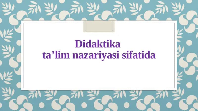 Didaktika ta’lim nazariyasi sifatida
