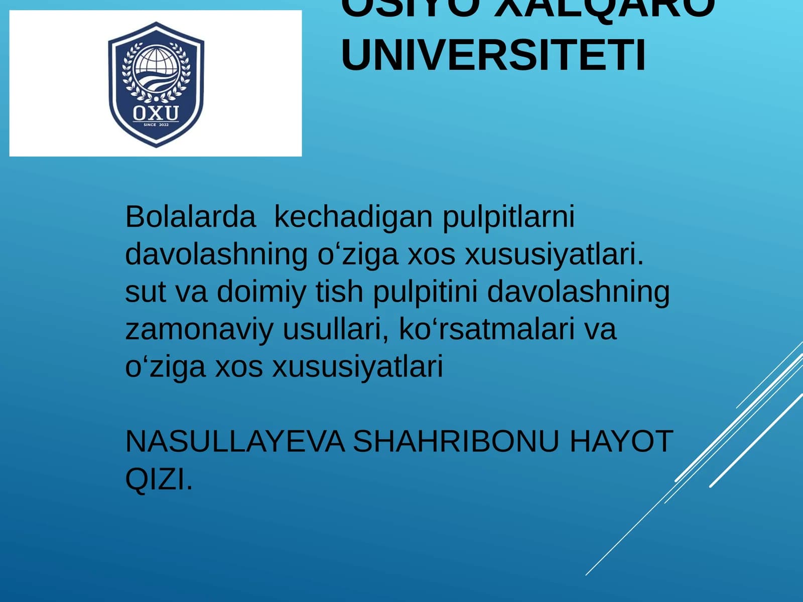Sut va doimiy tish pulpitini davolashning zamonaviy usullari