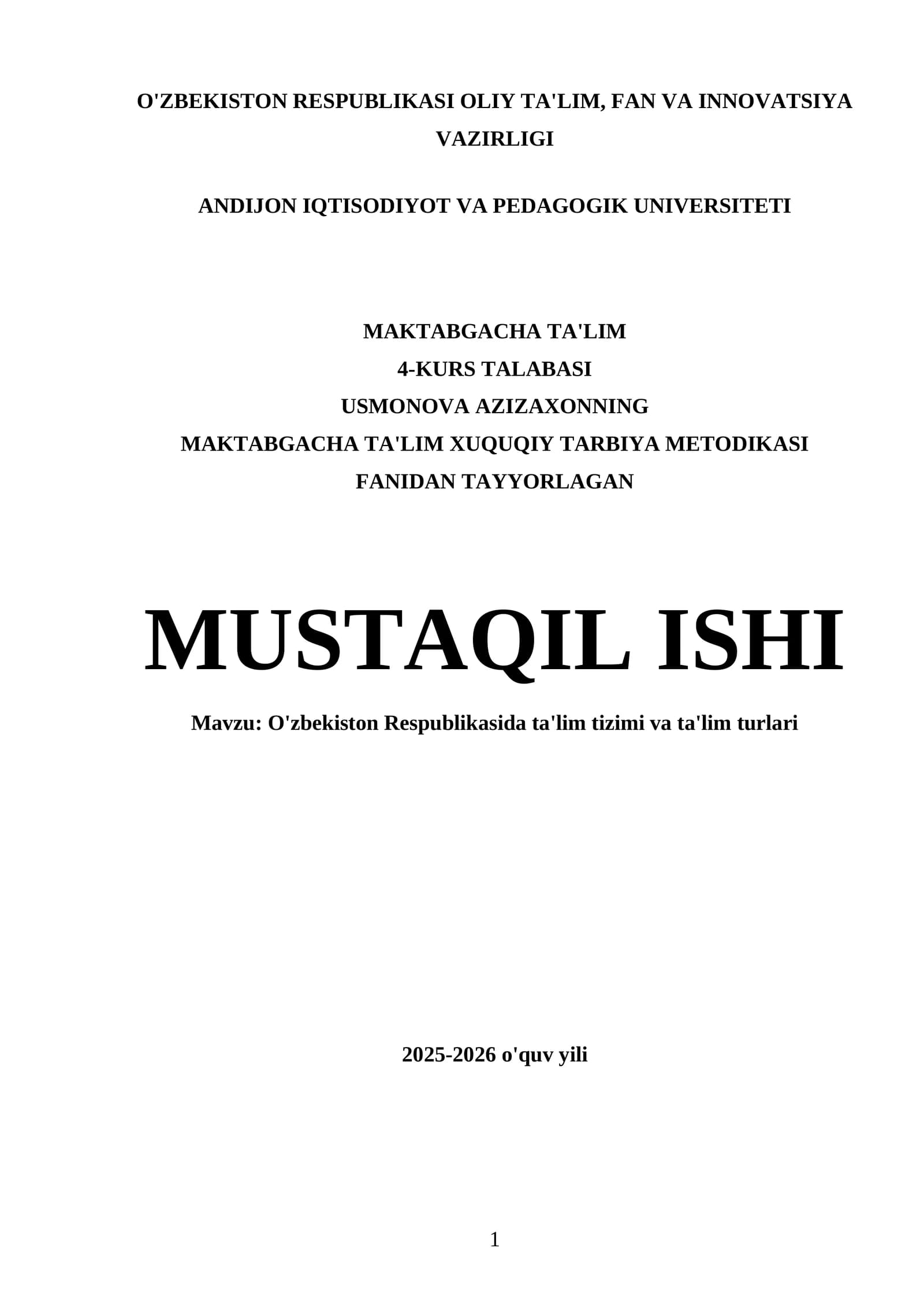 O'zbekiston Respublikasida Ta'lim Tizimi va Ta'lim Turlari