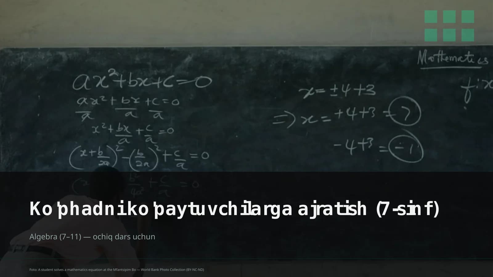 Algebra (7–11) — ochiq dars uchun