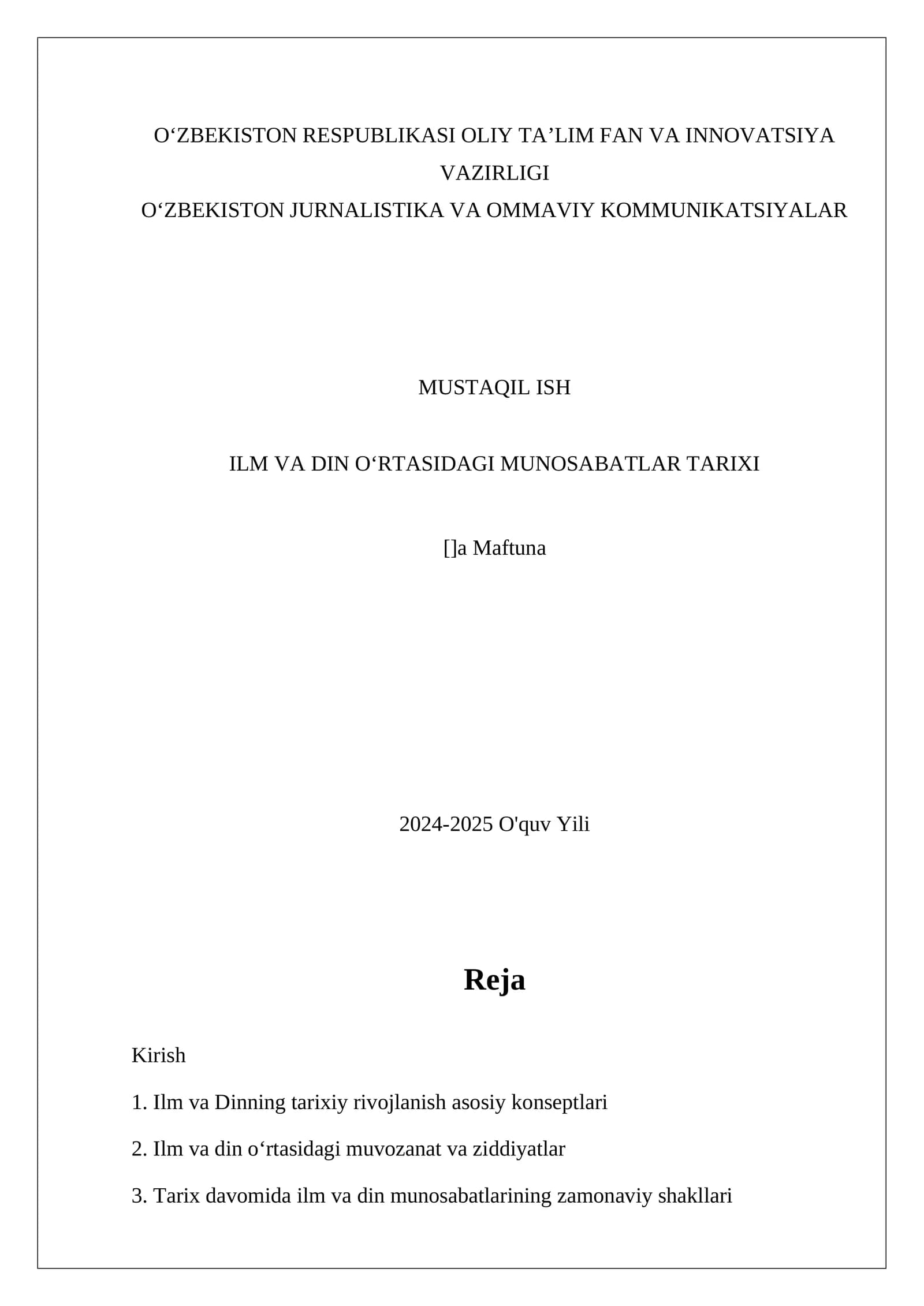 Ilm va Dinning Tarixiy Rivojlanish Asosiy Konseptlari