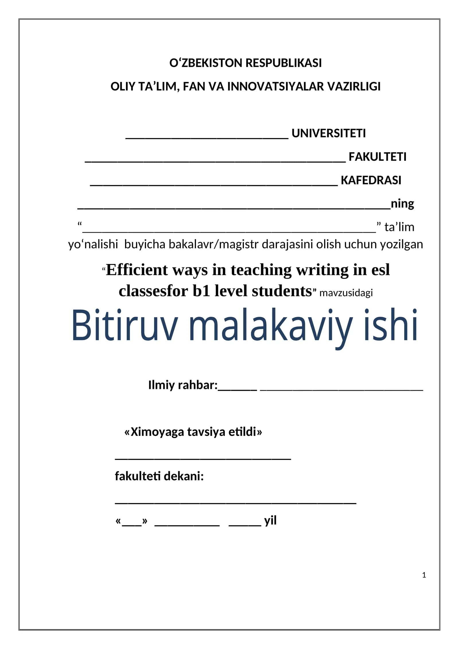 Efficient ways in teaching writing in esl classesfor b1 level students