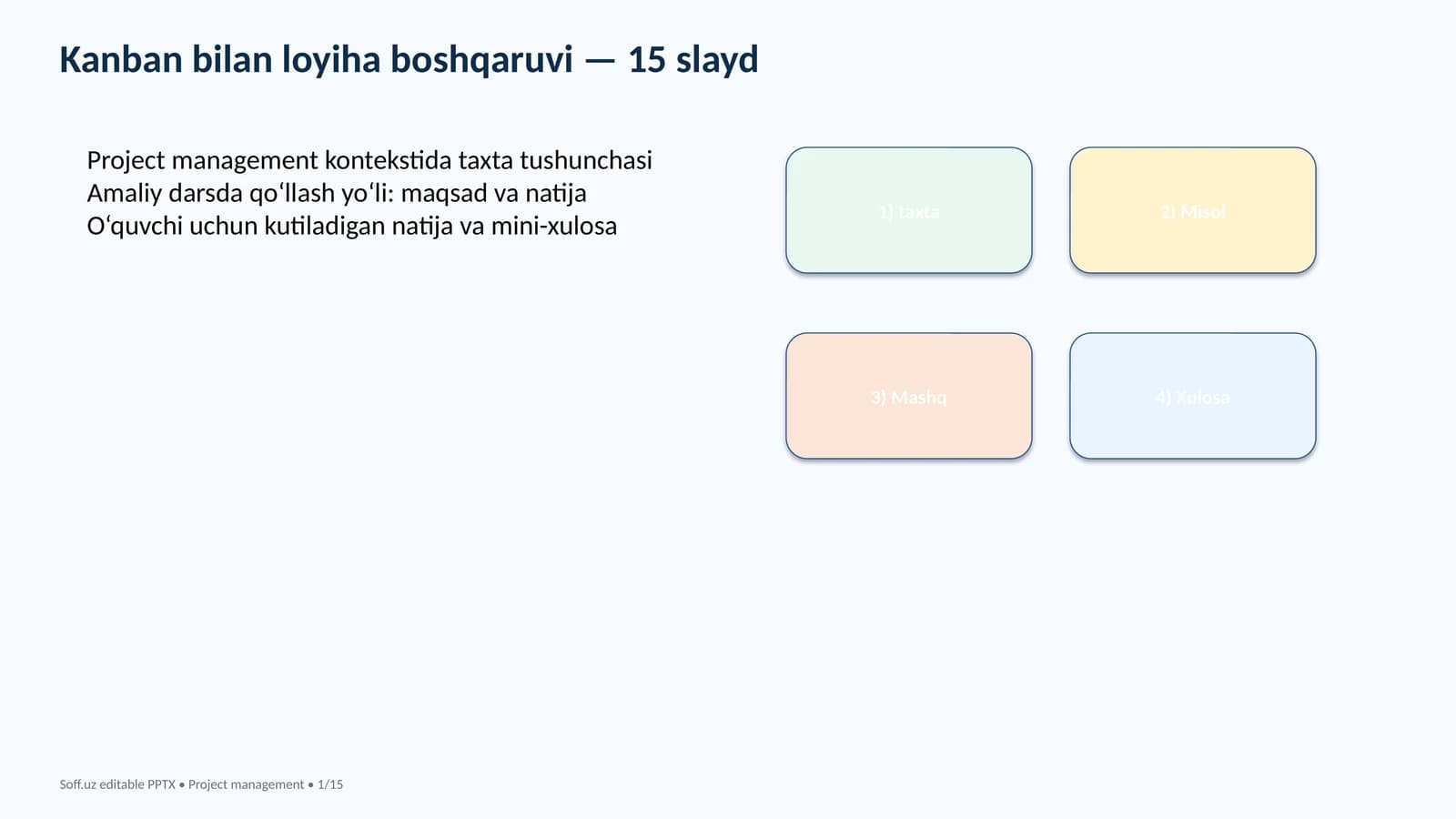 Kanban bilan loyiha boshqaruvi — 15 slayd
