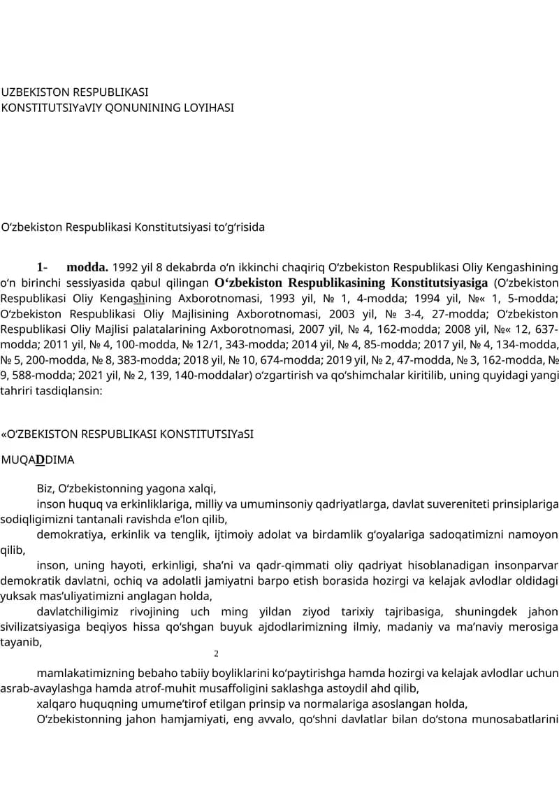 O'zbekiston Respublikasi Konstitutsiyasi