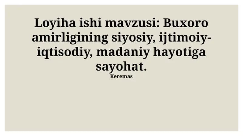 Buxoro Amirligining Ijtimoiy-Iqtisodiy Hayoti