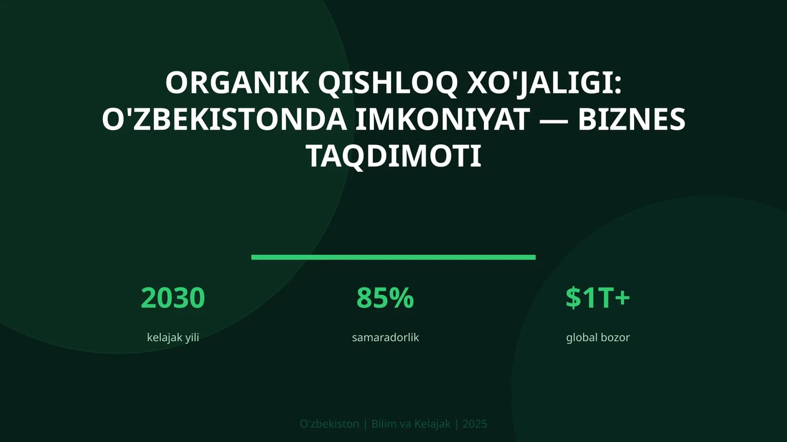 Organik qishloq xo'jaligi: O'zbekistonda imkoniyat — biznes taqdimoti