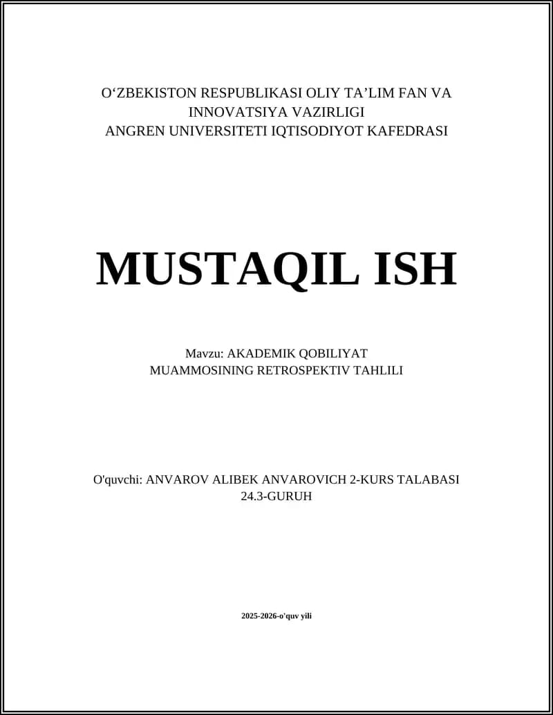 Akademik Qobiliyat Muammosi Retrospektiv Tahlili