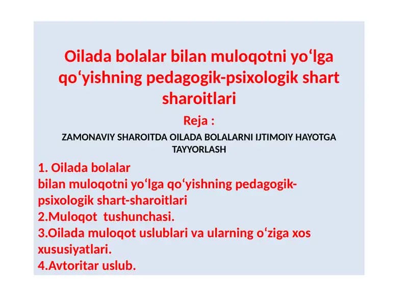 ZAMONAVIY SHAROITDA OILADA BOLALARNI IJTIMOIY HAYOTGA TAYYORLASH
