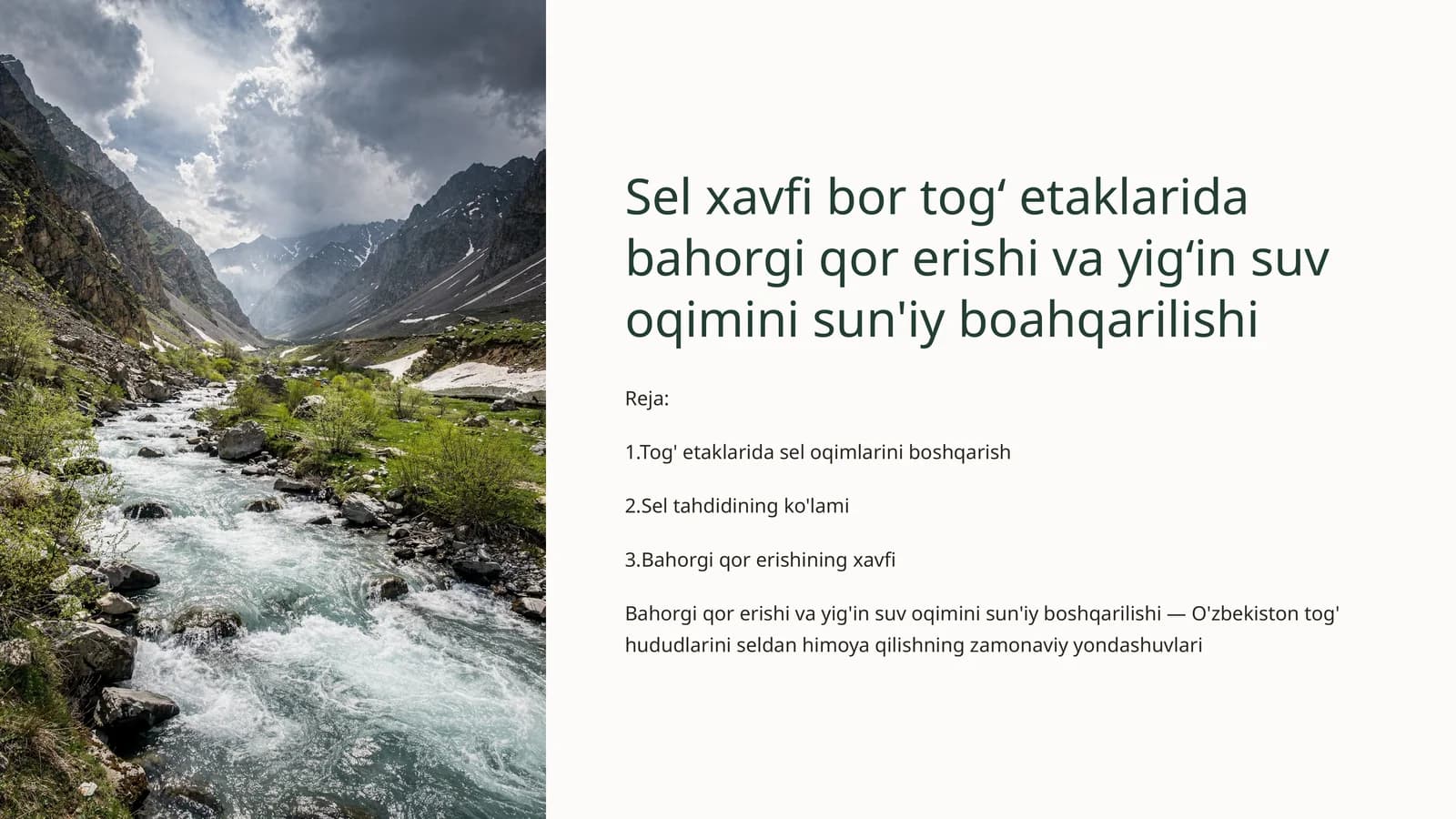 Bahorgi qor erishi va yig'in suv oqimini sun'iy boshqarilishi