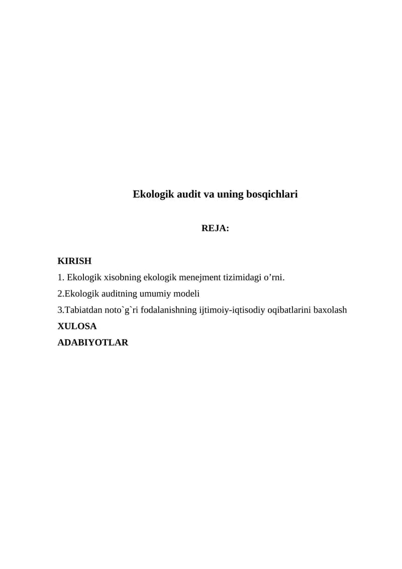 Ekologik audit va uning bosqichlari