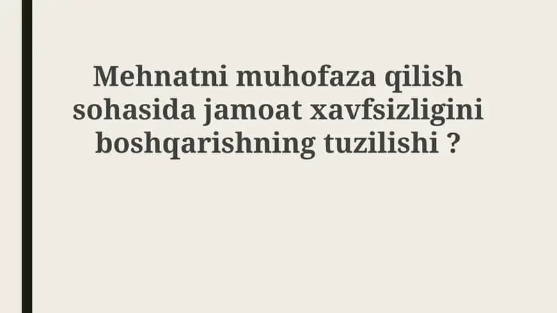 Mehnat muhofazasi sohasida jamoat xavfsizligini boshqarish tizimi