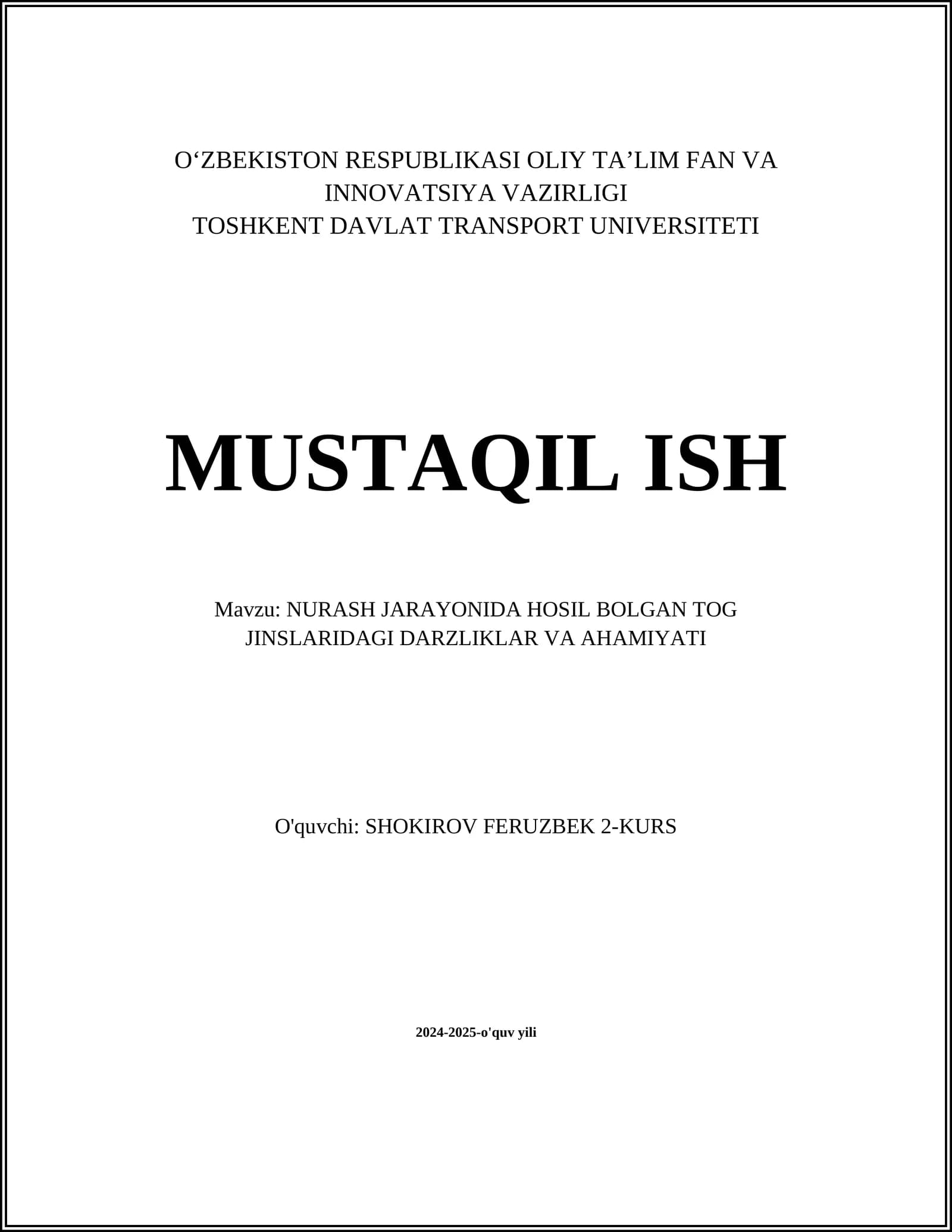 NURASH JARAYONIDA HOSIL BOLGAN TOG JINSLARIDAGI DARZLIKLAR VA AHAMIYATI