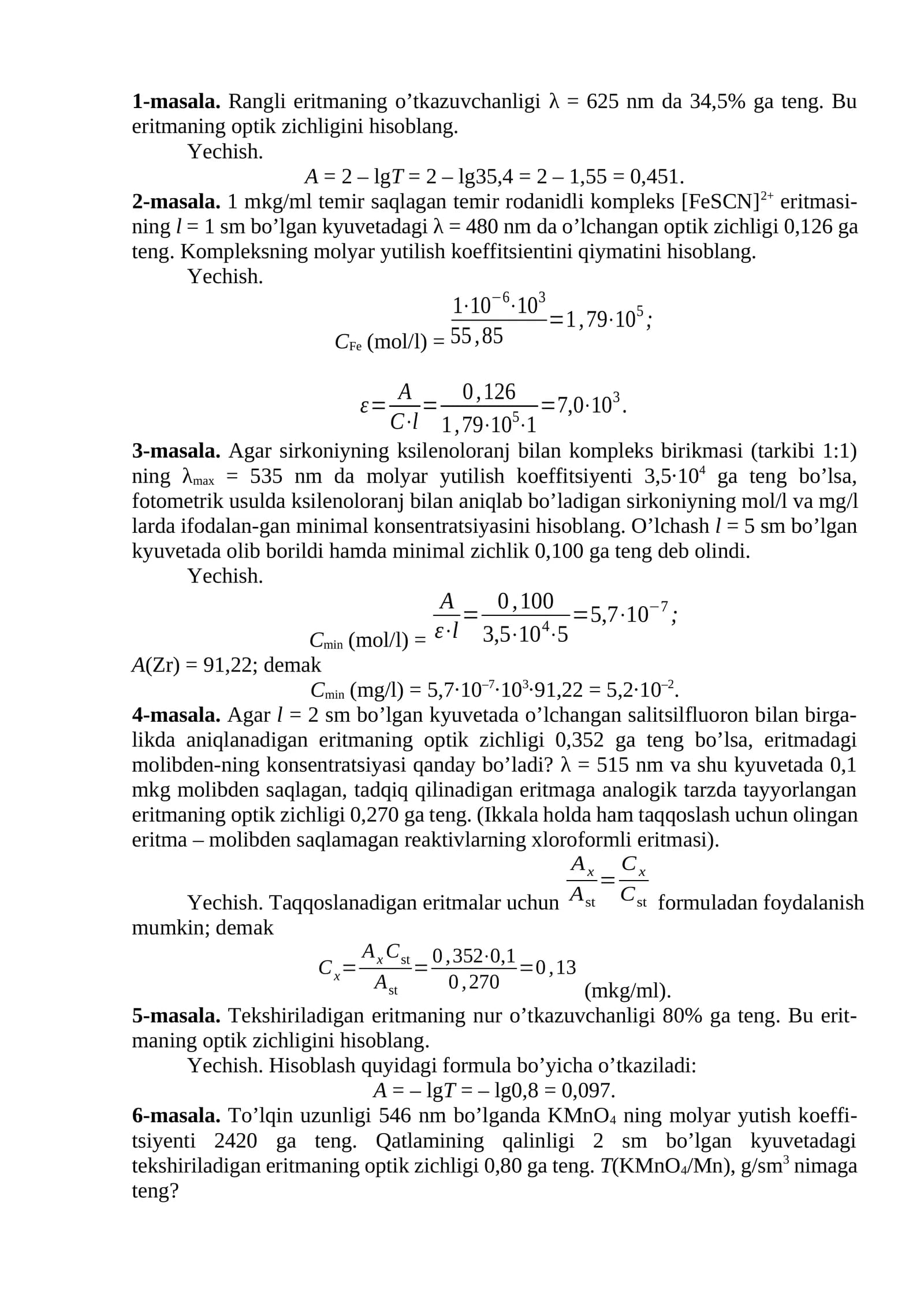Analitik kimyodan amaliy topshriqlar