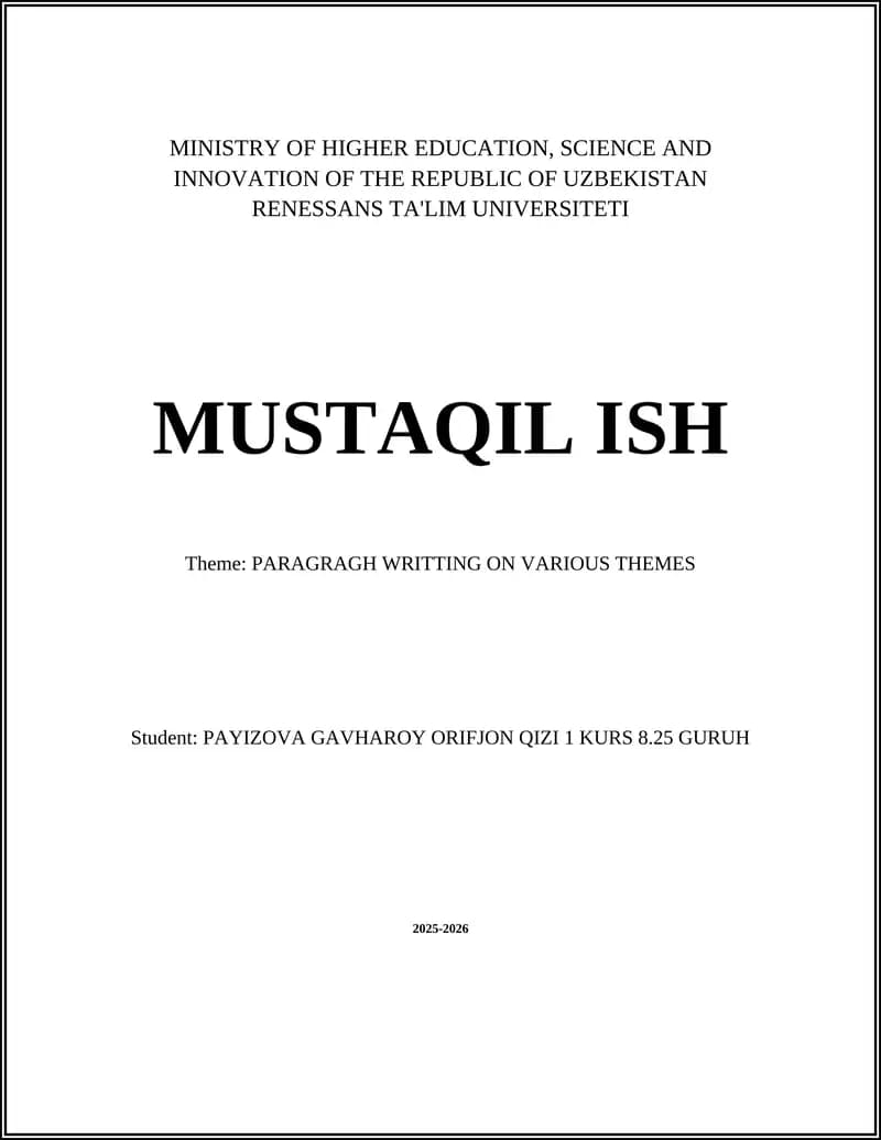 PARAGRAGH WRITTING ON VARIOUS THEMES