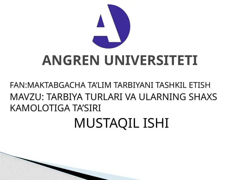 FAN:MAKTABGACHA TA’LIM TARBIYANI TASHKIL ETISH