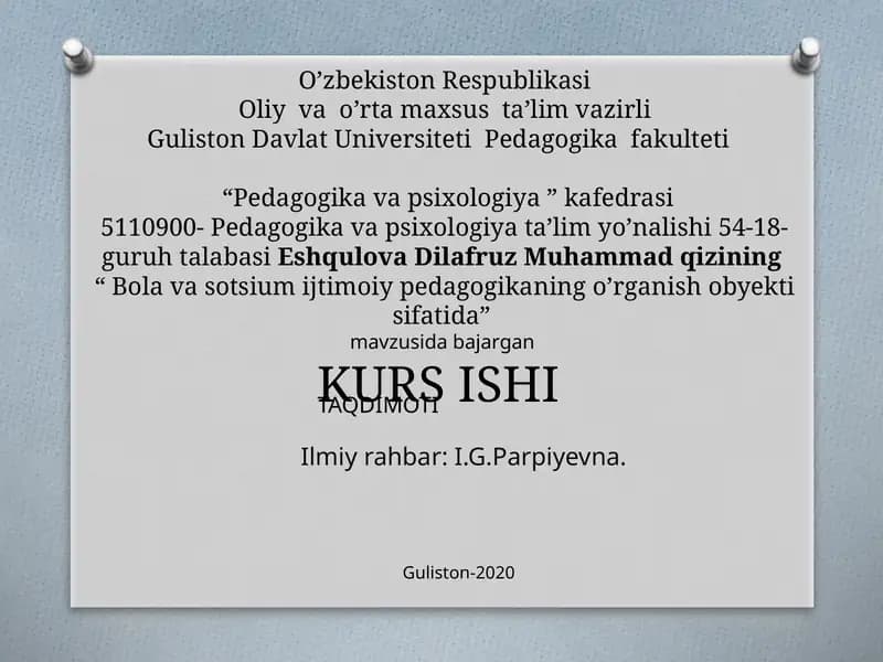 Bolavasotsiumijtimoiypedagogikaning o'rganish obyekti sifatida