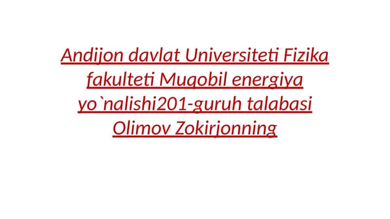 Energiya tejash soxasidagi loyixalarni moliyalashtirish