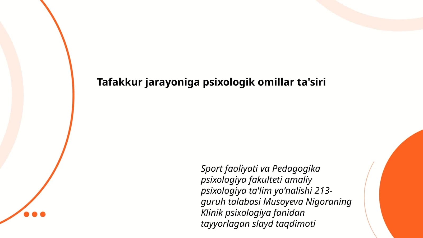 Klinik psixologiya fanidan tayyorlagan slayd taqdimoti