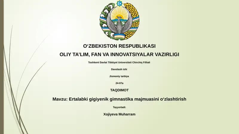 Ertalabki gigiyenik gimnastika majmuasi