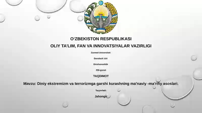 Diniy Ekstremizm va Terrorizmga Garshi Kurashning Ma'naviy-Ma'rifiy Asoslari