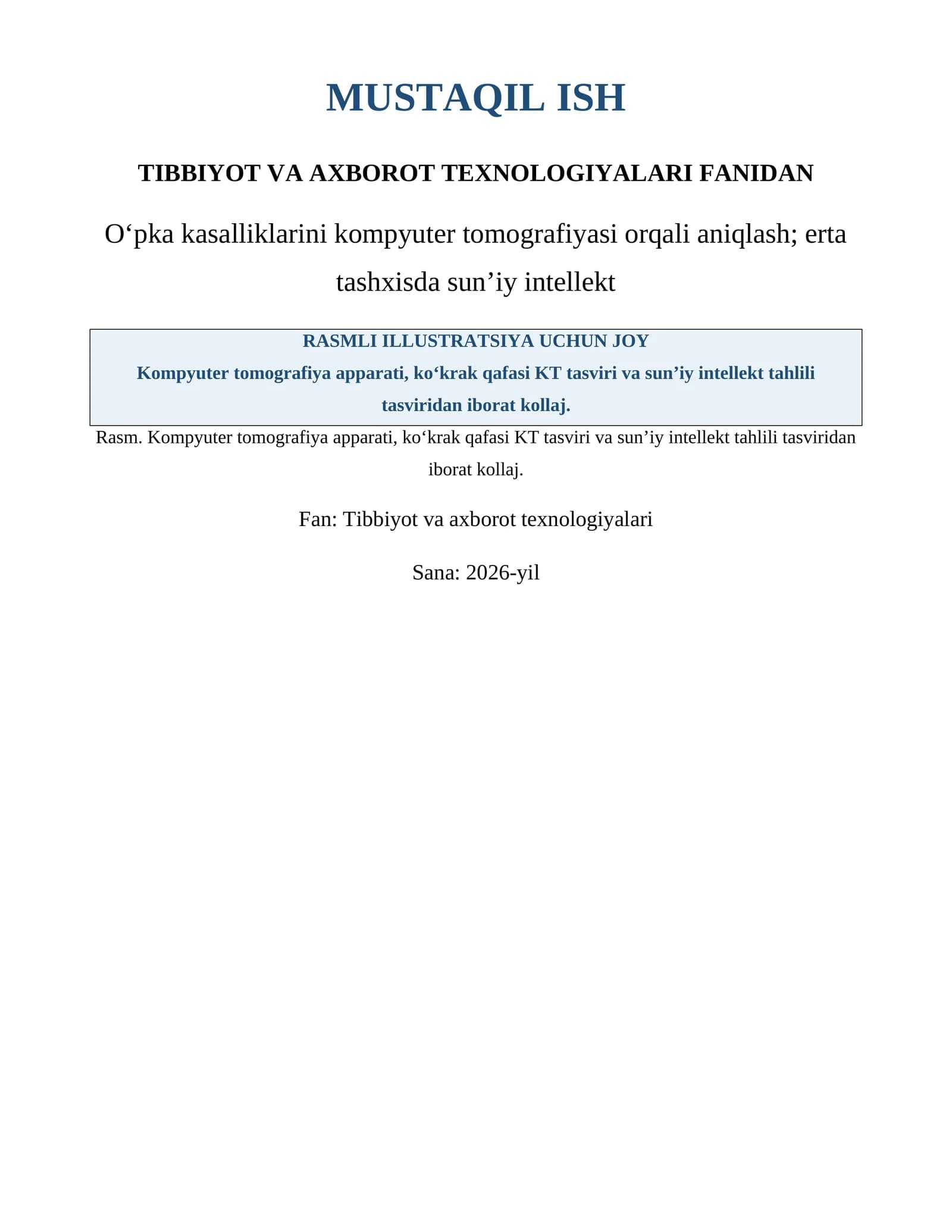 TIBBIYOT VA AXBOROT TEXNOLOGIYALARI FANIDAN