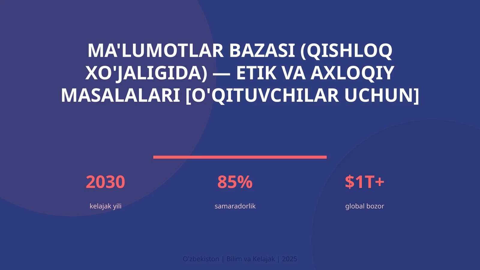 MA'LUMOTLAR BAZASI (QISHLOQ XO'JALIGIDA) — ETIK VA AXLOQIY MASALALARI [O'QITUVCHILAR UCHUN]