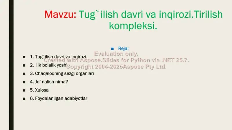 Tug`ilish davri va inqirozi.Tirilish kompleksi.