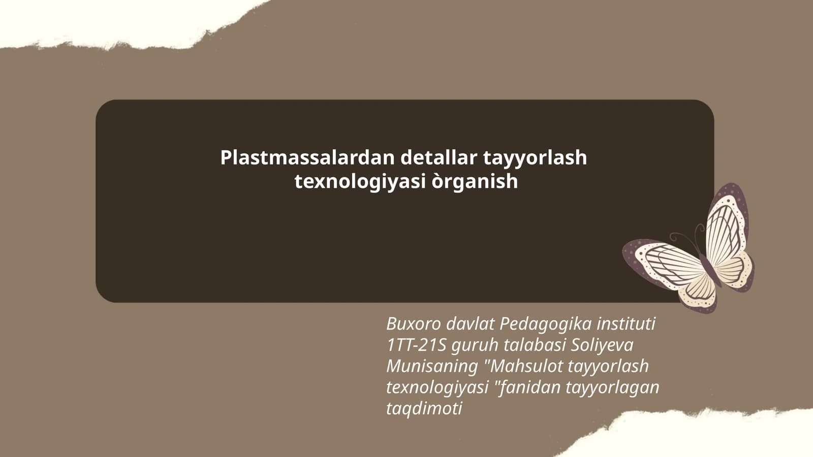 Plastmassalardan detallar tayyorlash texnologiyasi òrganish