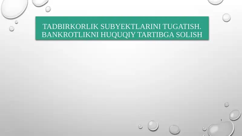 Tadbirkorlik subyektlarini tugatish. Bankrotlikni huquqiy tartibga solish