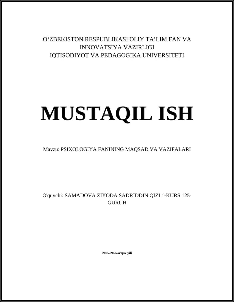 PSIXOLOGIYA FANINING MAQSAD VA VAZIFALARI
