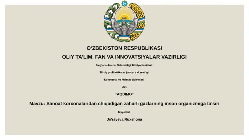 Zaharli gazlarning inson organizmiga ta'siri
