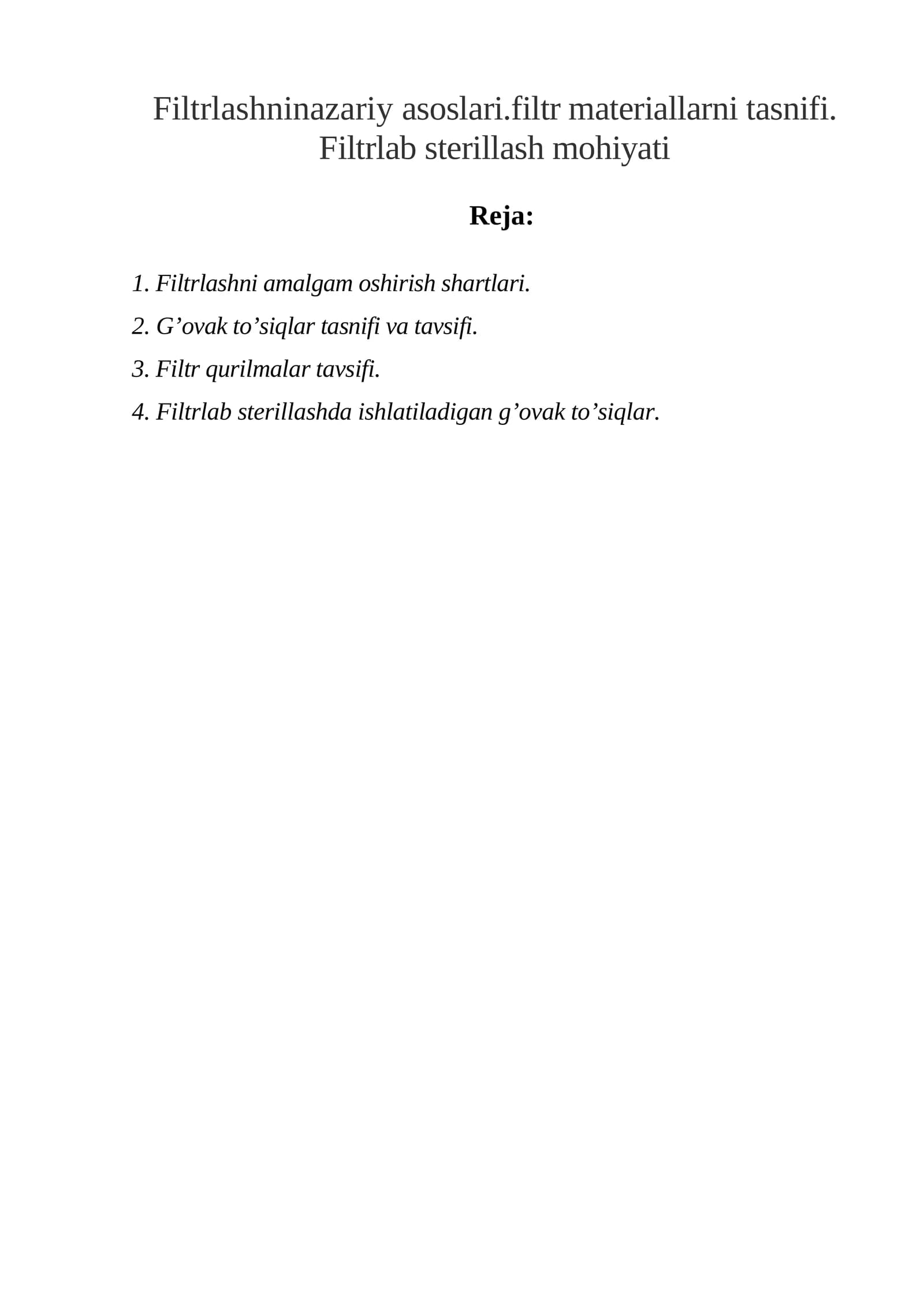 Filtrlashninazariy asoslari