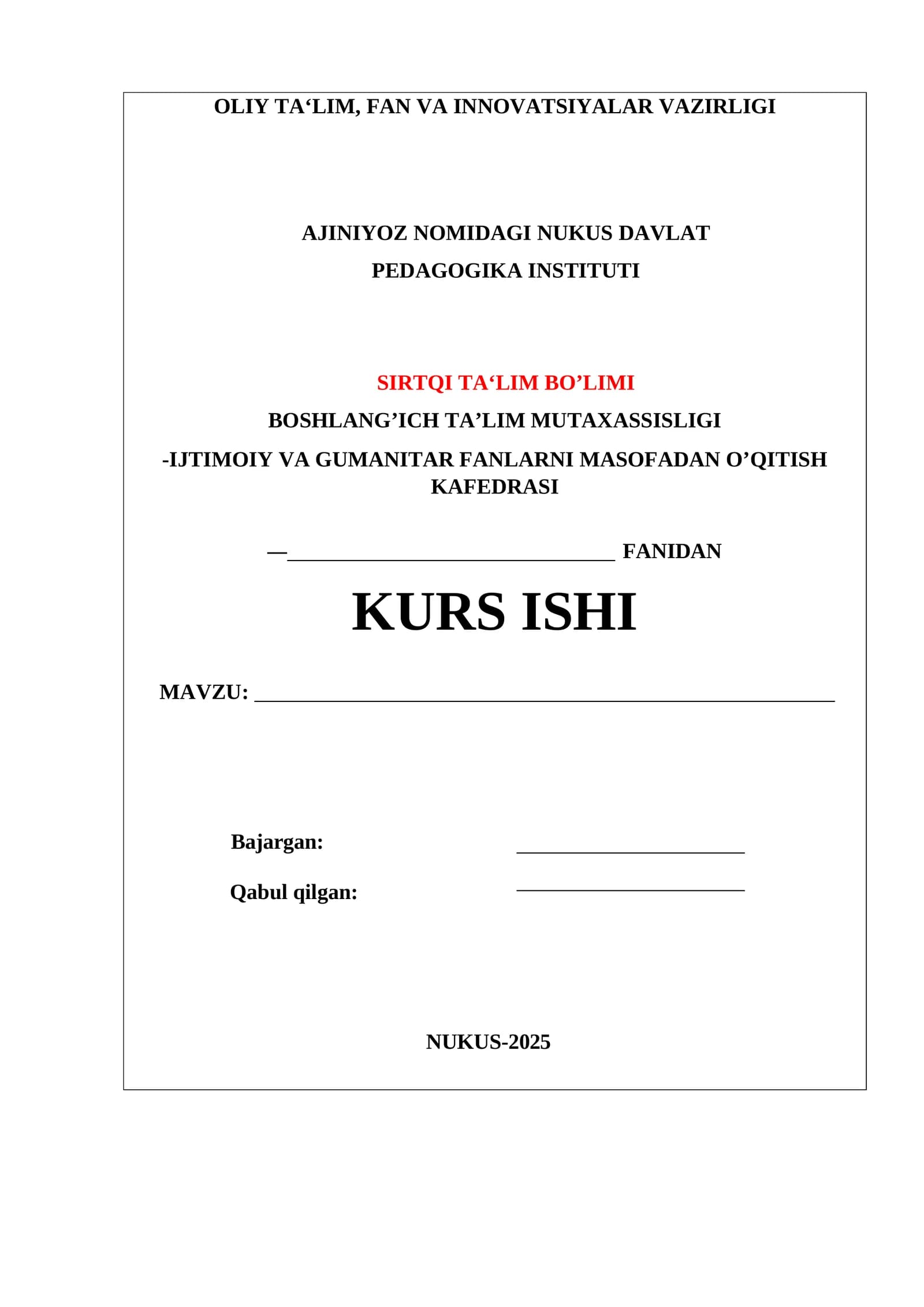 Boshlang’ich ta’lim kurs ishi