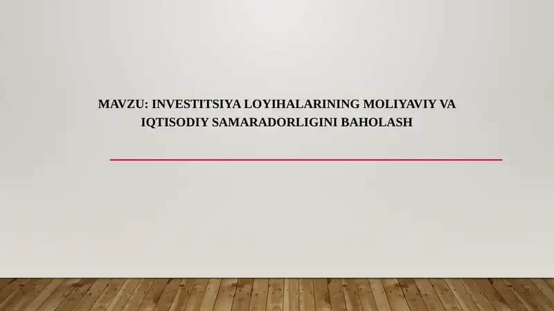 Investitsiya loyihalarining moliyaviy va iqtisodiy samaradorligini baholash