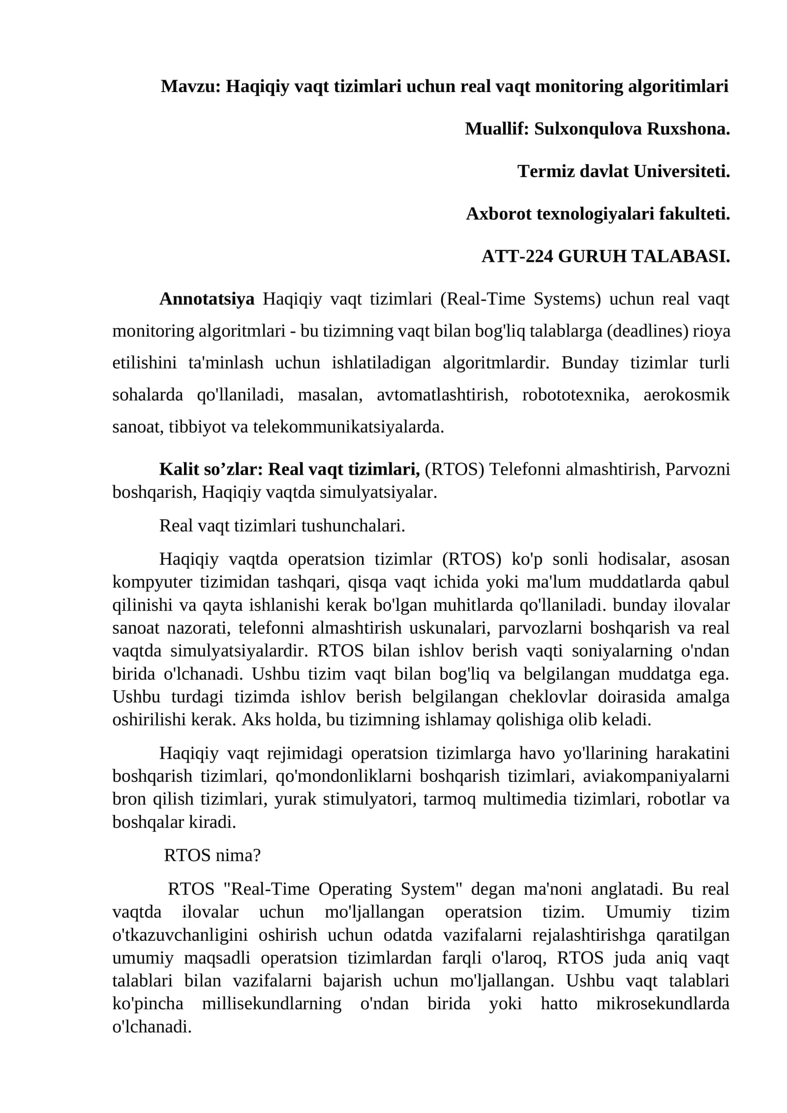 Real vaqt monitoring algoritimlari